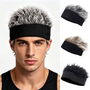 Men Synthetic Wig Spiked Hair Beanie Skull Cap Short Hair Sport Running Cycling Headband Hip Hop Cosplay Party Wigs Headwear Hat