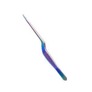 Golden Stainless Steel Kitchen Tweezers Tool for Chef Plate Arrangement Bent Handle Small Size 14cm Rose Gold Black Colorful