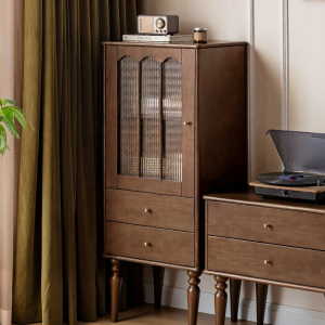 WEISHA | Solid Wood French Vintage Storage Cabinet For Living Room