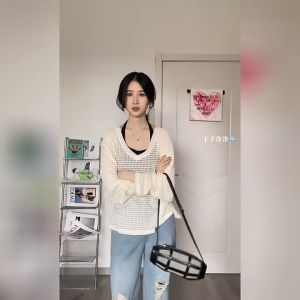 🔥[C195] Set 2 MÓN len Montoghi Dệt kim LƯỚI QC DÁNG DÀI MIX ÁO YẾM Quảng Châu - kholenqc