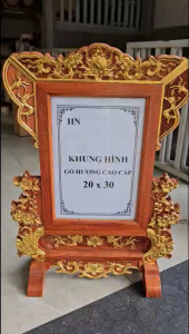 Khung ảnh thờ gỗ hương cao cấp khung hình thờ chạm khắc hoa mai nhủ vàng đẹp- nhiều size