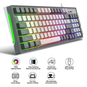 Cool RGB Backlit Mechanical Feel Color-Blocked Wired Keyboard 96-Key Ergonomic Design Gaming Keyboard For PC Computer Laptop