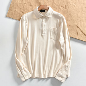 Mens Fashionable Casual Long Sleeve Polo Shirt Pure Cotton Washed Brushed Autumn Wear Comfortable Loose Fit Urban Style