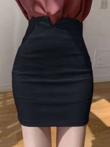 Black High-Waist Elastic Mini Skirt Womens Business Suit Short Skirt Asymmetrical Zipper O-Shape Polyester Fiber New 2024