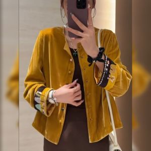 YUFUQING | New Chinese Style Retro Round Neck Long Sleeve Womens Jacket Loose Fit Elegant Early Autumn New Arrival Premium Feel Top