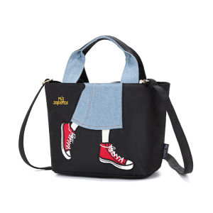 Fashionable Embroidered Print Crossbody Bag Lightweight Portable Handbag Miszapatos Nylon Fabric Daily Use Small Square Bag
