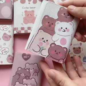 (SG Seller) Cute Cartoon Bear Children Wallet Girls Folding Wallet Student Coin Purse Card Holder Three Folding PU Leather Short Wallet