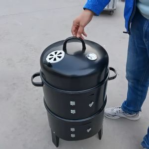 Black 3-in-1 Smoked Oven Stewed Oven Barbecue Oven Circular Smoked Oven Charcoal Barbecue Oven Outdoor Courtyard