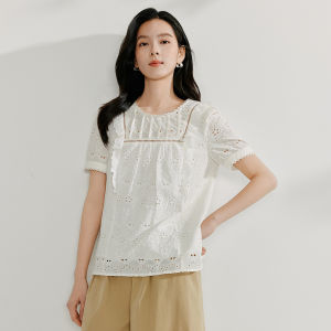 INMAN | Sweet Embroidered Lace-trimmed Blouse Cotton