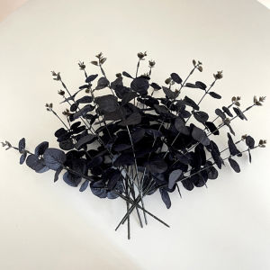 1/3/5pcs Halloween Black Eucalyptus Stems Artificial Plant Flowers Bouquet Decor Halloween Themed Party Home Table Decorations