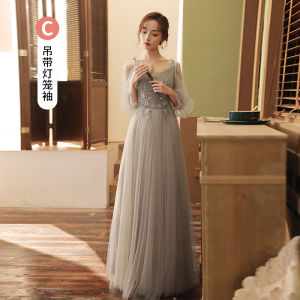 Grey Maidsmaid Dress Simple Elegant Winter Slimming Wedding Party Sisters Long Skirt Korean Style Nylon Polyester Fabric