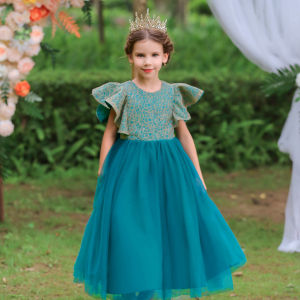 4 Color Gown For Kids Girls Clothes Girls Dress Kids Bow Ruffle Sleeve Layered Girls Dress Maxi Flower Girls Wedding Dress Girls Birthday Gift Princess Dress Piano Performance Age 3 4 5 6 7 8 9 10 11 12