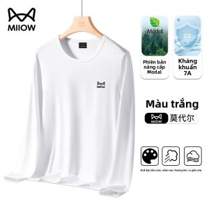 Áo thun nam MiiOW Catman vải cotton dài tay kháng khuẩn
