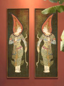 ภาพวาดตกแต่งรูปเกราะทองสไตล์ไทยเอเชียตะวันออกเฉียงใต้ภาพวาดแขวนในห้องโถงสตูดิโอโยคะโรงแรมภาพจิตรกรรมฝาผนังเซนสำหรับพิพิธภัณฑ์เพื่อสุขภาพ