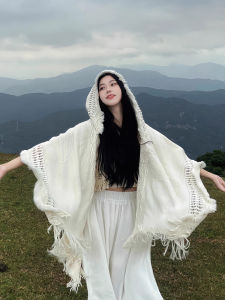 Travel Style Womens Cotton Linen Hooded Cloak Scarf Multifunctional Spring Autumn Winter Seasonal Use National Style Shoulder Shawl