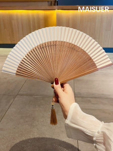 Portable White Plain Ancient Chinese Fan Womens Style Summer Cooling Fan Japanese Style Bamboo Handmade Fan for Daily Use