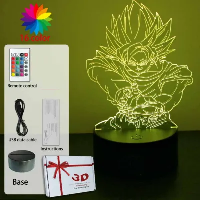 Bandai | 3D Lamp DBZ Anime Figure Goku Vegeta Gohan PVC Action Figurine Children Room Decor LED NightLight Super Saiyan Toy Collect Gifts