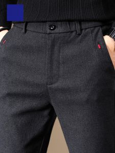 ROMON | Lormen Mens Fleece Lined Woolen Casual Pants Winter Slim Fit Straight Leg Suit Pants Thick Warm Fashion Urban Style Long Trousers