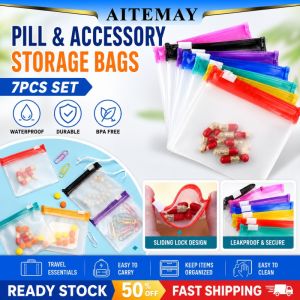 Aitemay 7PCS Waterproof Colorful EVA Mini Ziplock Pouches Set - Travel Pill Organizer for Vitamins Jewelry Coins & Small Items