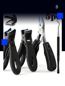 5pc Modern Stainless Steel Toenail Clippers Set with Ergonomic HandleIncludes Wide Mouth Angled ScissorsNail File Cuticle Tool