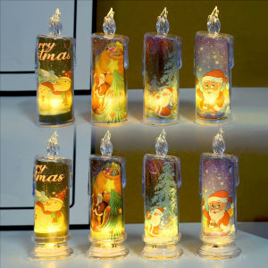 YESPERY แสงเทียนคริสต์มาสคริสตัลในตัวการ์ตูนซานตาคลอสมนุษย์หิมะพิมพ์ LED เทียนอิเล็กทรอนิกส์ตกแต่งคริสต์มาสวันหยุด