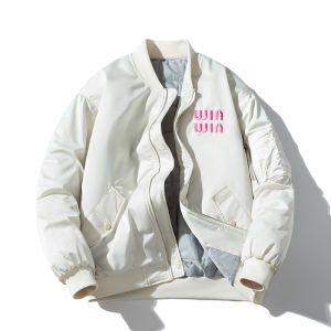 เสื้อแจ็คเก็ตเบสบอลผ้าฝ้ายปักลายตัวอักษรสำหรับผู้ชายและผู้หญิงในฤดูหนาว เสื้อคลุมกันหนาวแบบหลวมๆ น้ำหนักเบา ทรงหลวม ทรงปกติ