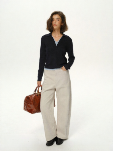 SHEITAOZI | Wool Blend V-neck Color Block Pseudo Layered Pull-over Blouse