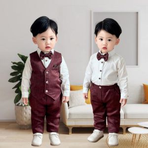 Lontakids ชุดชุดทางการเด็กผู้ชาย4ชิ้นเสื้อกั๊กกางเกงชุดเดรสปกเสื้อและชุดหูกระต่ายสำหรับเด็กวัยหัดเดินแต่งงาน