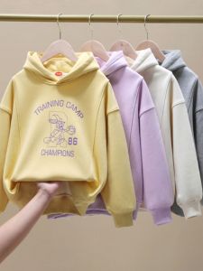 Girls Fleece Lined Hoodie Casual Cotton Blend Spring Autumn Winter Kids Clothing Loose Top Trendy Childrens Wear Big Kids