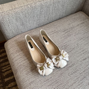 Sweet Butterfly Knot Flat Heels Womens Shoes Spring 2024 Fashionable Velvet Low Block Heel Open-Toe Women Footwear