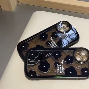 Case Realme 5i & Oppo A15 & Xiaomi Poco C40 Casing Motif Bunga Hitam Softcase Glossy BLACK FLOWER TPU Cover With 3D Lens Protection