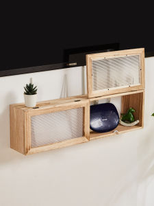 กล่องเก็บอุปกรณ์เครือข่ายไร้สายแบบติดผนังจากไม้แท้สำหรับห้องนั่งเล่น ชั้นวางสายไฟ ชั้นวางเครื่องเสียบสาย Wi-Fi กล่องเก็บอุปกรณ์