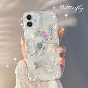 Pearl Butterfly Rose Apple 15 iPhone 14/13 pro Max XS Max Shockproof Phone Case XR Ins Style Protective Cover by QiYueChao