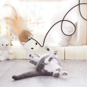1PC Pet Cat Teaser Feather Toys Puppy Teaser Interactive Funny Bell Feather Stick Wood Pet Cat Toys Interactive Stick