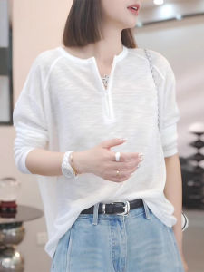 Shalldoer | Korean Style Round Neck Solid Color Knitted Long Sleeve T-Shirt Womens Lightweight Breathable Summer Sun Protection Top