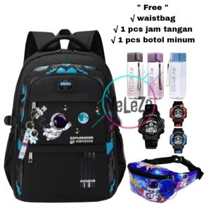 tas ransel anak laki-laki motif astronot gratis waistbag botol minum jam tangan tas sekolah anak SD SMP tas ransel