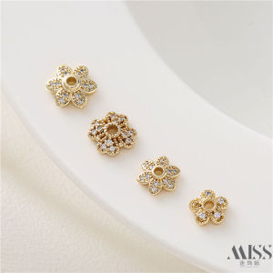 Hạt Trang Trí Đá Zircon Hình Hoa 14K Mạ Vàng Phụ Kiện Trang Sức Thủ Công Đồ Trang Trí Mới Về Hạt Trang Trí Tròn