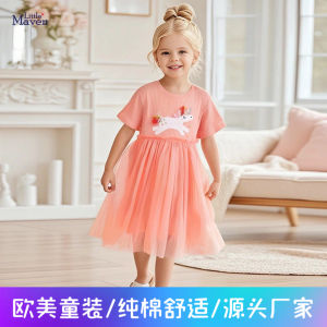 Little Maven Breathable Princess Skirt Short Sleeve Summer Dress for Girls Soft Cotton Polyester Fabric Animal Pattern