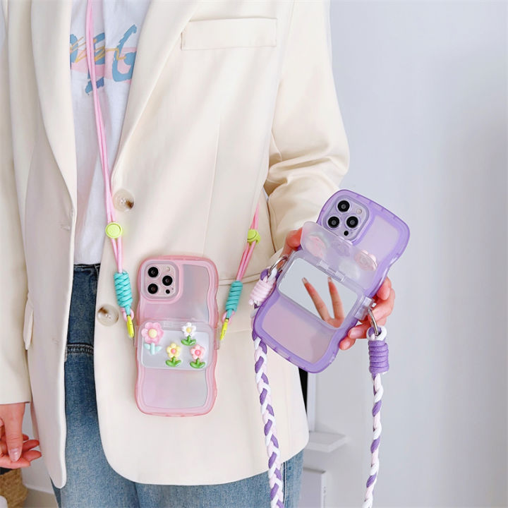 Zeallion dây buộc điện thoại di động Crossbody hoa kẹp sau với gương ...