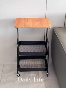 โต๊ะกาแฟ โต๊ะชา ชั้นวางของรถเข็น 2 ชั้น มีล้อ รถเข็นเก็บของ โต๊ะข้างโซฟา โต๊ะข้างโซฟา ทำด้วยไม้ โต๊ะข้างเตียง