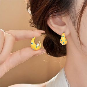 Fresh Yellow Drop Glazed Polka Dot Earrings Retro Light Luxury C-type Earrings