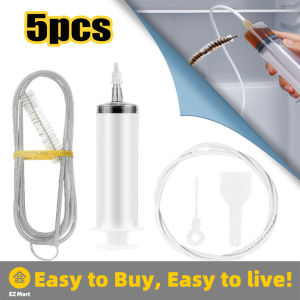 【Fast Shipping】 5Pcs 1.5M Universal Refrigerator Drain Cleaning Brush Wash Brush Suction Syringe Hose Hole Clog Remover Fridge Scrub Cleaner Stick Dredge Hand Tool Drain Hole Kit Refrigerator-Clean-Kit