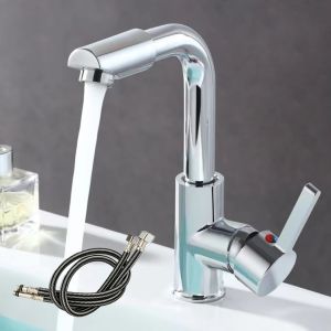 Bathroom Faucet with 360° Rotate Spout Deck Mounted Water Tap Chrome Single Hole Single Handel for Hot and Cold Water Mixer