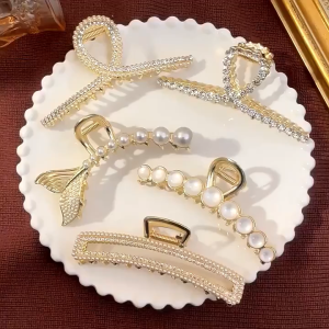 Metal Hair Clamp Luxury Butterfly Hair Clip Gold Rose Flower Gripper Hairpin High Grade Claw Clip