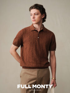 Elegant Style Polo Shirt Linen Cotton Blend Knit Striped