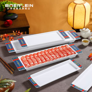 Beijing Style Long Rectangle Melamine Dish for Hot Pot Restaurant Business Use Sheep And Beef Roll in Snowflake Pattern