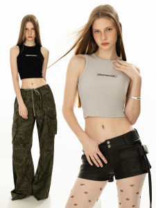 เสื้อกั๊กแขนกุดลายตัวอักษรปักสำหรับผู้หญิง ทรงเข้ารูป คอวี แขนกุด ผ้าผสมฝ้าย โพลีเอสเตอร์ ฤดูร้อน 2023 แฟชั่นสตรีท