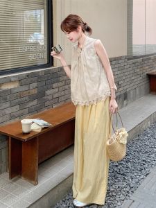 XUECAIQI | New Chinese Style Elegant Lace Edging Suit for Women Two-Piece Set