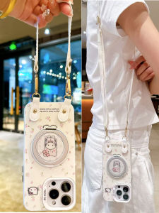 Magnetic Absorption iPhone Case with Stand Compatible with Apple 16Promax 15 14Plus Kawaii Cat Design Small Floral Pattern