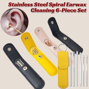 Stainless Steel Spiral Earwax Cleaning 6-Piece Set Ear Wax Remover Ear Cleaner Spoon Spiral Ear Spoon Spiral Ear Clean Tool Ear Curette
